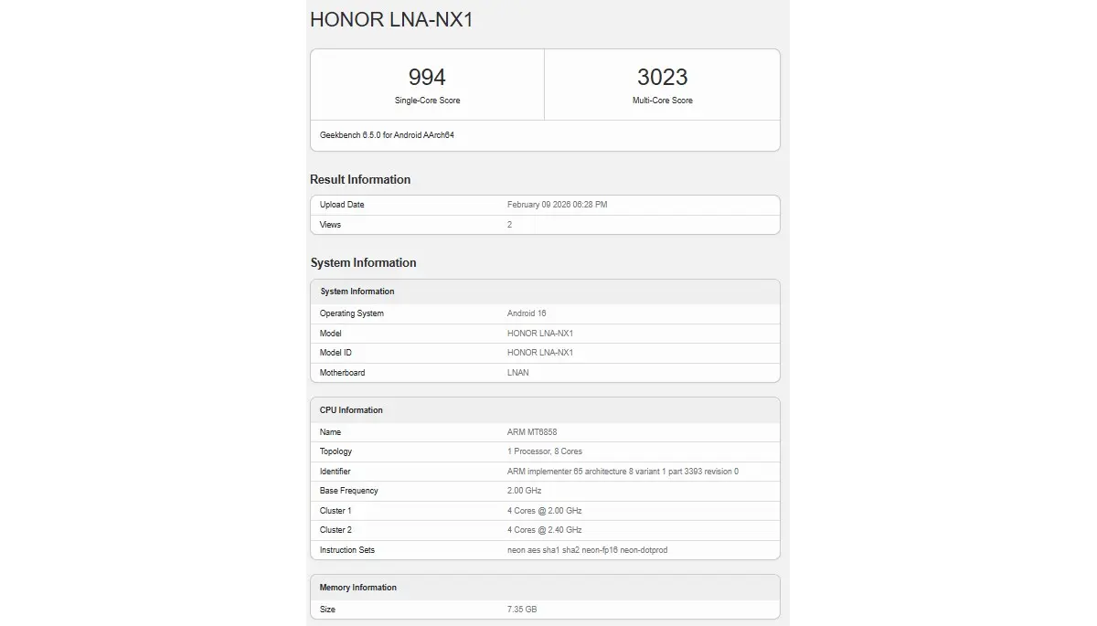 Honor 600 Lite aparece no Geekbench com chipset Dimensity 7100