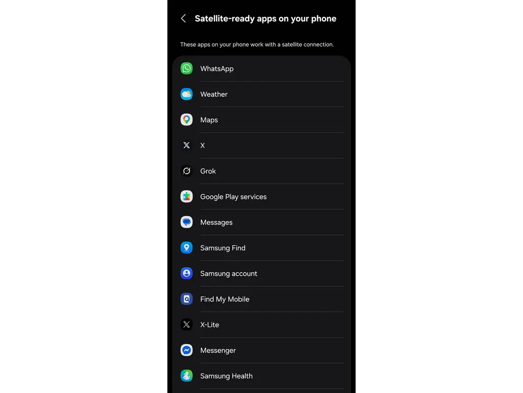 Samsung adiciona lista de apps prontos para satélite nas configurações