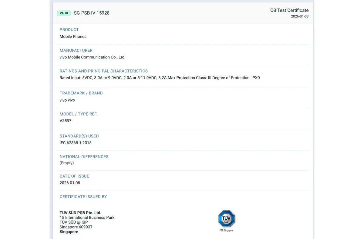vivo X300 FE recebe certificações IMDA e T&Uuml;V com Snapdragon 8 Gen 5